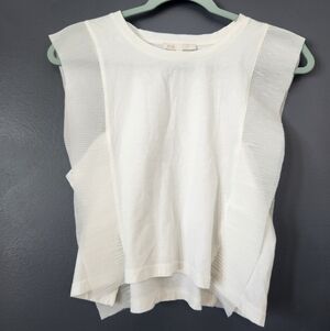 Maje Size 1 Women's Small White Elevated T- Shirt With Crepe Paper Style Trim